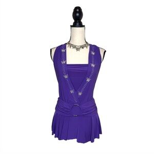 Y2K Solar Purple Rhinestone Crown Belted Halter Top Size Extra Large